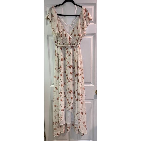 Baltic Born Katya Ruffle Maxi Dress L Rust Floral Print V Neck Flutter Sleeve - Picture 2 of 8